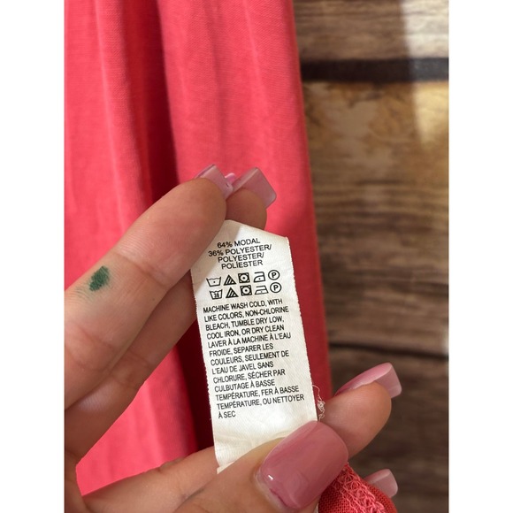 Lucky Brand Coral Pink Midi Tank Dress Flowy‎ Front Tie Round Hem L Large Jersey - Picture 5 of 6